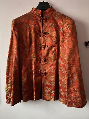 Vintage Chinesische Orientalistische Seide Laterne Rot Jacke Brustumfang 38 Hand Made, Med/L