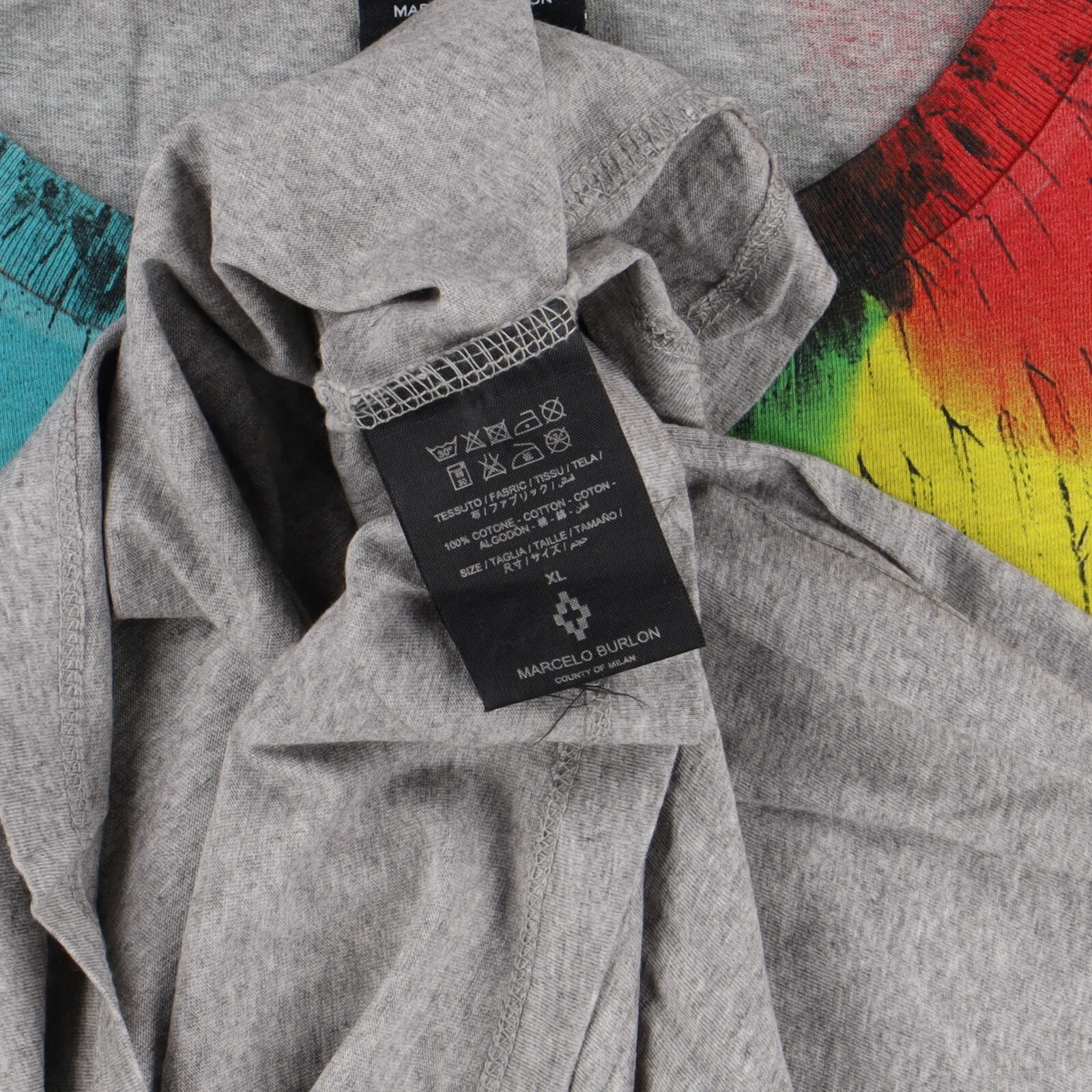 T shirt Marcelo Burlon Nicolas grigia multicolore stampa ali Taglia XL SS17 $320