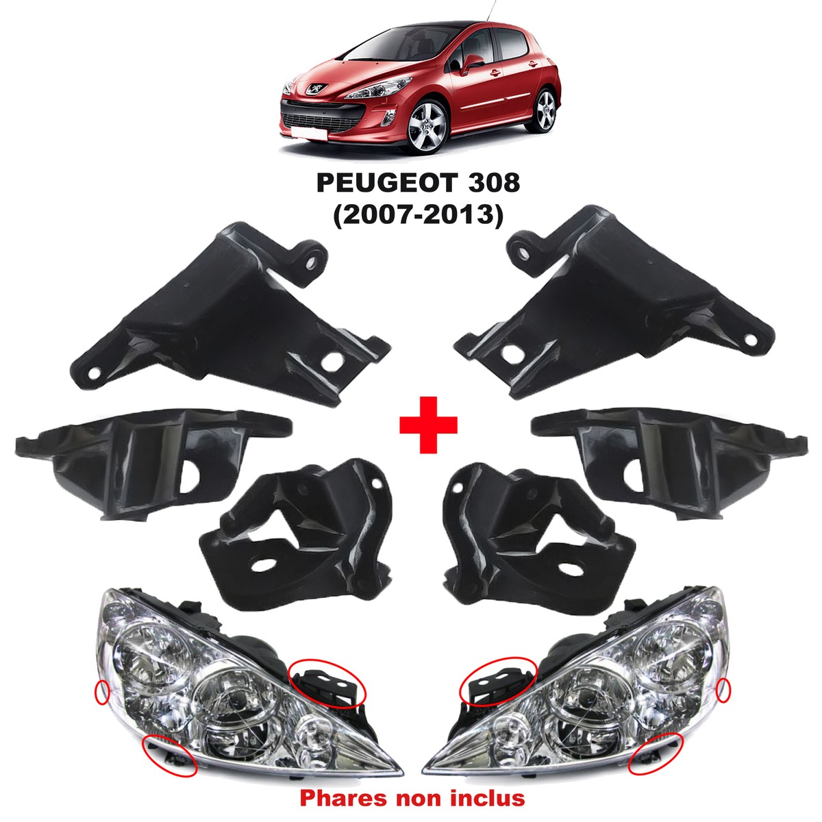 Support Clips Pour Phare Avant Gauche Peugeot 308 I - Référence 6212E3 / PRO624