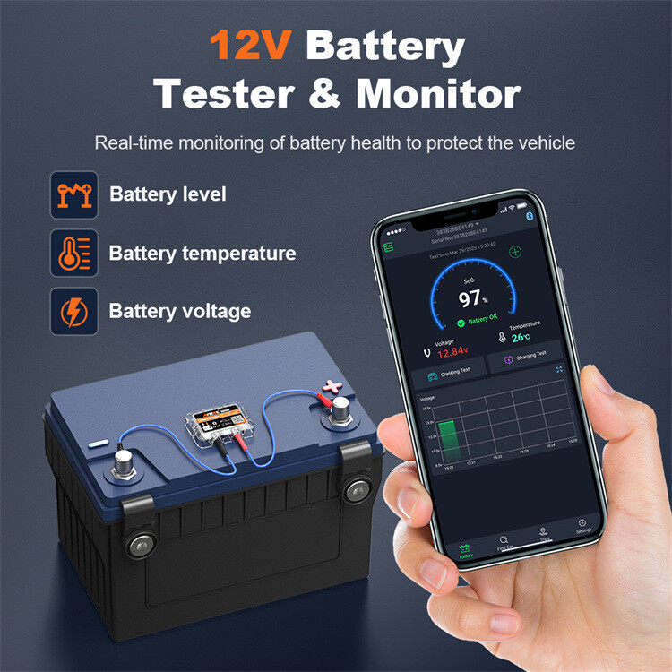 ANCEL BM200 12V Car Battery Tester – Bluetooth 4.0, Monitors Voltage, Cranking & Charging System, Android/iOS