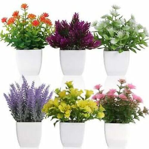6Pcs Small Fake Flower Plants in Pots, Mini Artificial Faux Plants for Home