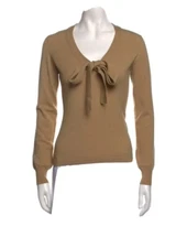 DOLCE AND GABBANA WOOL SWEATER V NECK With SCARF BOW ACCENT Size: M | US8, IT44