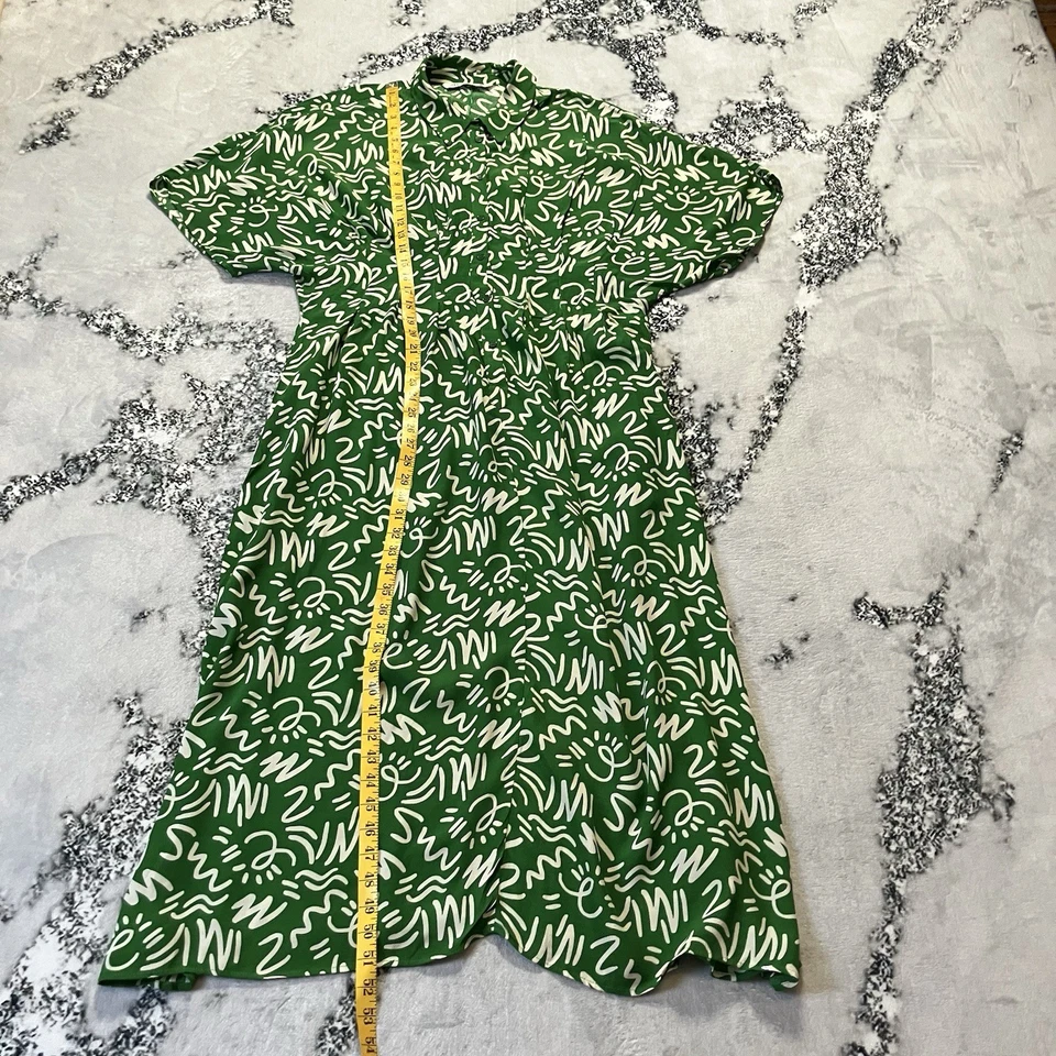 Платье женское Zara размер XL The Elora зеленое и белое с принтом миди на пуговицах - Изображение 3 из 4