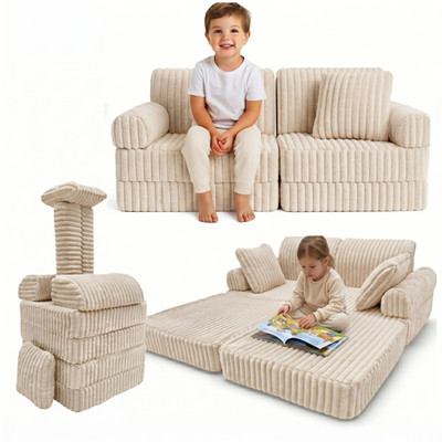 Spielsofa, Kindersofa aus Schaumstof - Bausteine Kindercouch mit Klappmatratze