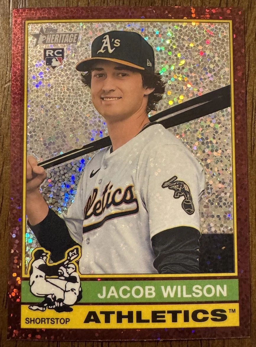 2025 Topps Heritage - Jacob Wilson #15 Chrome Burgundy Sparkle Refractor (RC)