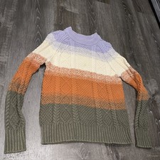 L.L. Bean Signature Cotton Fisherman Sweater L Chunky Cable Knit Ombre Heavy EUC