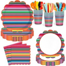 168 PCS Mexican Fiesta Party Supplies Serape Taco Plates Cups Napkins 24 Guest