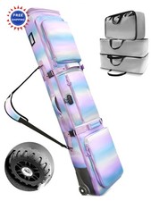 AUROTIER 10mm Padded Skis Snowboard Bag with Wheels and TSA Lock Blue pink