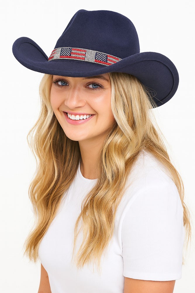 C.C Women's Cowgirl Cowboy USA American Flag Rhinestone Vegan Felt