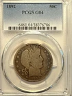 1892 Barber Half Dollar 50c PCGS G 04 Lowball Registry Low Mintage of 934,000