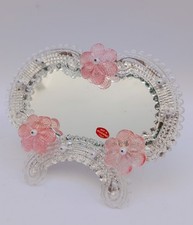 ♥ TISCHSPIEGEL MURANOGLAS MIT ROSA BLUMEN UND PERLEN VINTAGE BAROVIER ERA