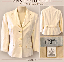 Ann Taylor LOFT Silk Linen Blazer 6 Cream Tailored 3/4 Sleeve Belted Back