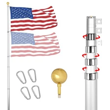 Flag Poles for Outside In Ground 20ft Telescoping Flagpole Heavy Duty 16 Gaug...