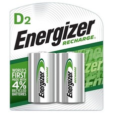 Energizer Rechargeable D Batteries, NiMH, 2500 mAh, 2 Count NH50BP-2 Green...