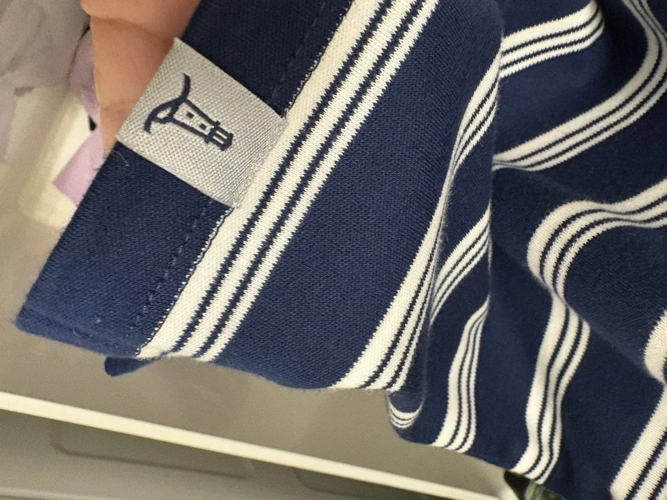 Lands End Mujer Manga 3/4 Polo Rayas Azul Blanco Camisa Talla XL Foto 3 de 4