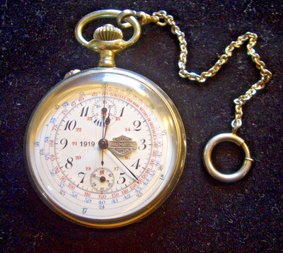 RARE 1919 BOARD TRACK CHRONOGRAPH POCKET WATCH WITH A HARLEY LOGO SIZE 18