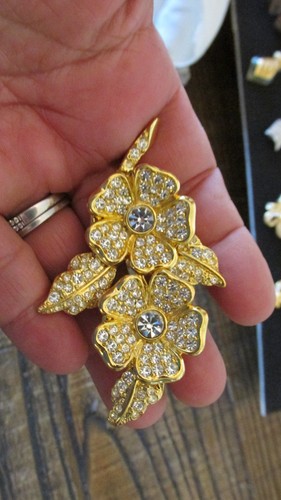Joan River Crystal Duet Pin gold tone