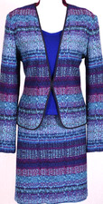 ST.JOHN Women 3Pc.Blue Teal Purple Pink Black Trim Jacket, Top, Skirt Sz 8-10