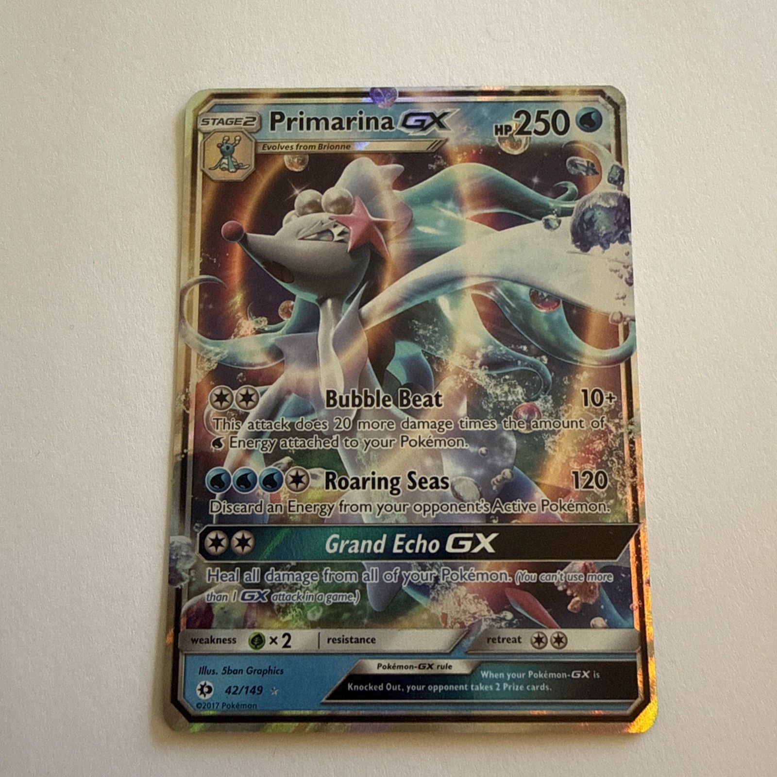 Primarina GX 42/149 Holo Ultra Rare SM Base Set Pokemon Near Mint