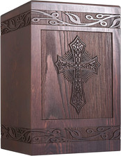 Cremation Urns for Human Ashes Adult Male Female, Wooden Carved Cross Urns Box a