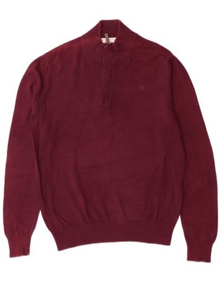 CREW CLOTHING Mens Zip Neck Jumper Sweater Medium Burgundy Cotton BZ13