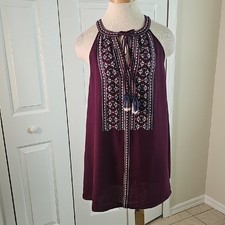 Women's Purple Embroidered Halter Top. Size Large With Tassels. BLUE RAIN