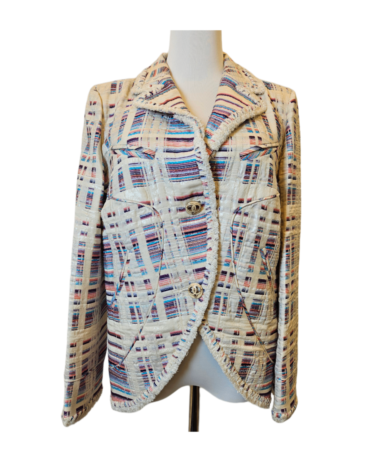 Chanel Vintage Ecru Lesage Multicolor Tweed Jacket