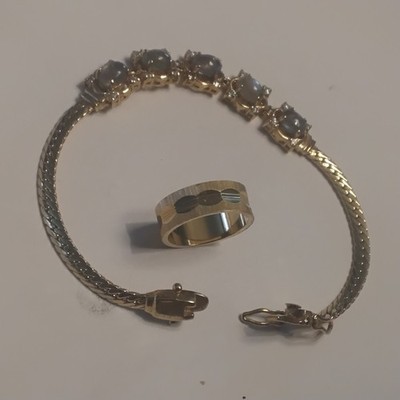 KGE Bracelet With 5 Lab Opals and KGE Band Ring Size 5 