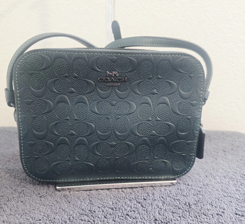 Bolso Bandolera NUEVO CON ETIQUETAS COACH C5897 Mini VERDE ESMERALDA Bosque Repujado para Cámara