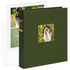 Vienrose 8.5x11" 3-Ring DIY Scrapbook Photo Album, Leather Cover, Dark Green