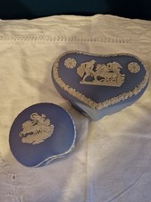 Wedgewood Blue Jasperware Trinket Box with Lid Large Heart And Kidney Shape Vgc