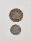 Two old US Silver Coins 1821 Capped Bust Dime 1876 Seated Liberty Quarter