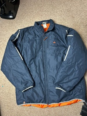 Adidas Vintage 2000s Puffer Jacket Large Navy Blue Football Coat Quilted Y2k