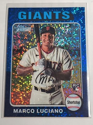 Marco Luciano 2024 Topps Heritage 391 Chrome Blue Sparkle Refractor RC