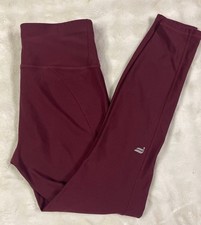 Burgundy Ankle Leggings for Women Solid Stretch Pockets Polyester Blend