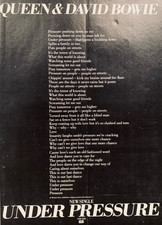 QUEEN & DAVID BOWIE 1981 original POSTER ADVERT UNDER PRESSURE Freddie Mercury