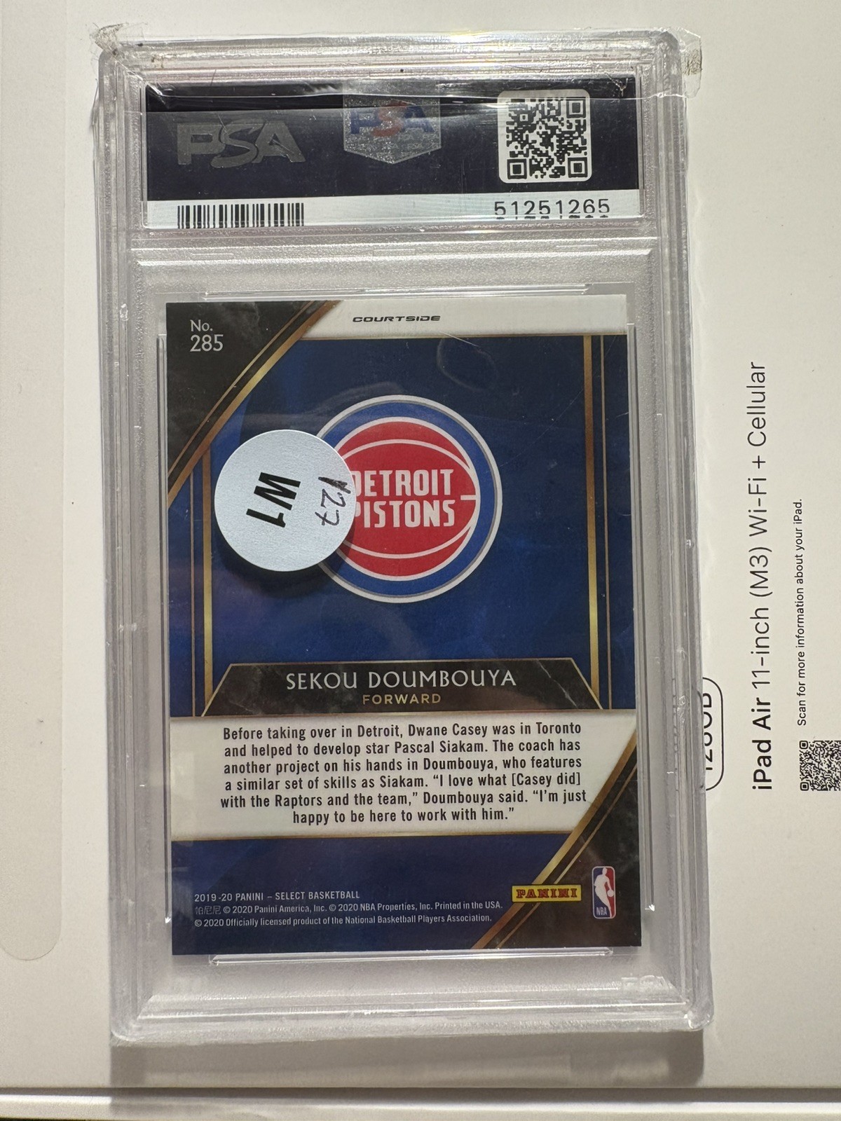 2019-20 Select Sekou Doumbouya Courtside Rookie RC #285 PSA 9