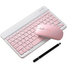 Portable Wireless Bluetooth Keyboard Mouse Set Stylus Pen For Tablet iPad Pink