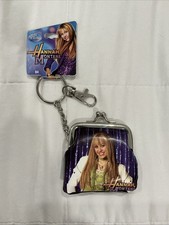 Disney Hannah Montana Metal Coin Purse Keychain w/ Lobster Clasp Keyring Purple