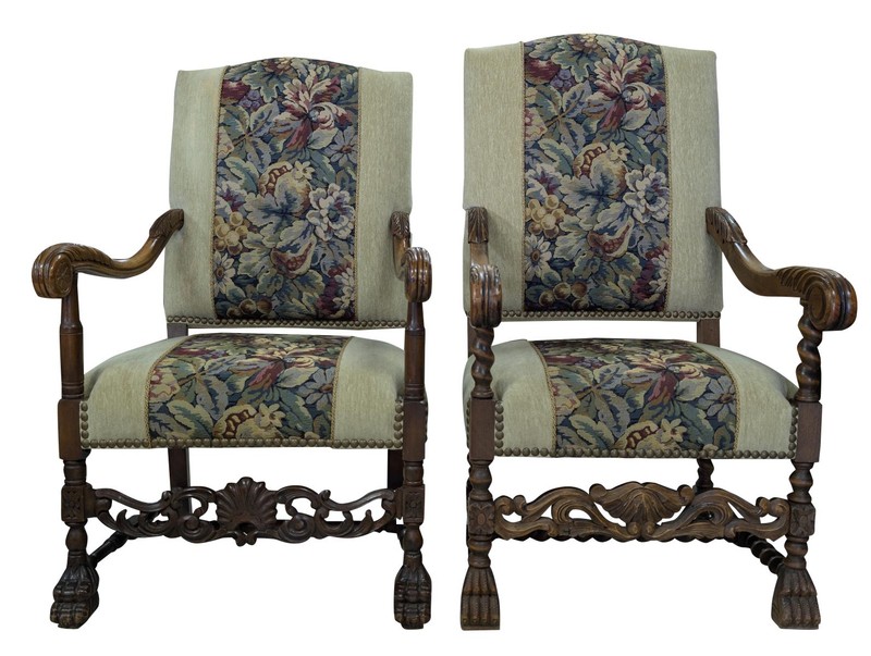 Pair of Antique French Gothic Revival Walnut Armchairs, 45.5″H, PA6916CC
