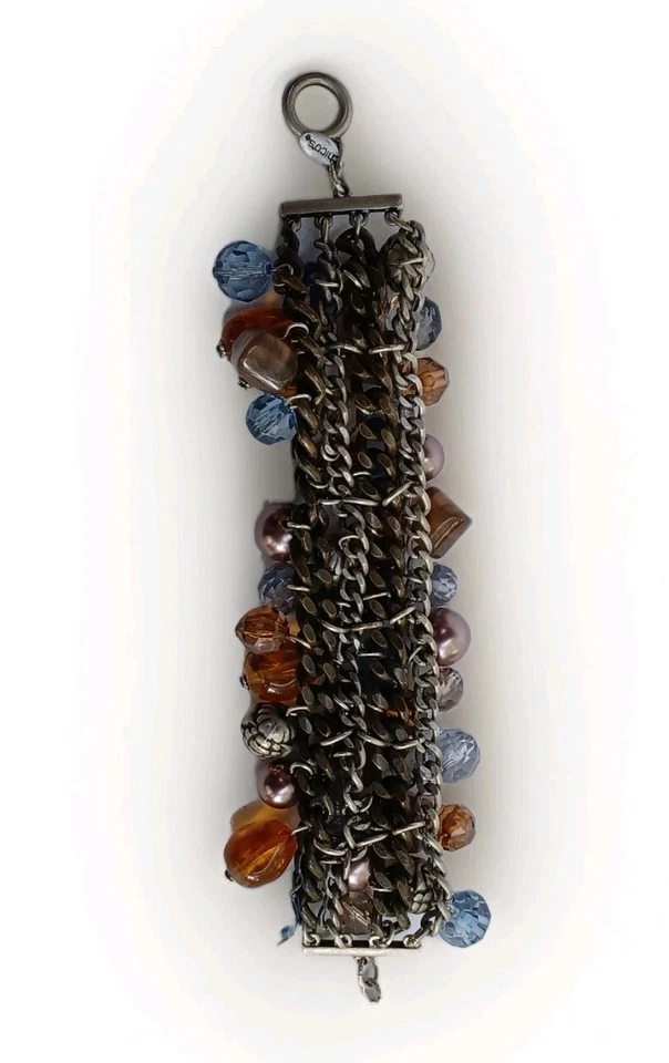 "Pulsera Chicos Gruesa Mulit-piedra Tonos Tierra Ámbar y Azul Cuentas Palanca 7""-8,5""" Foto 4 de 4