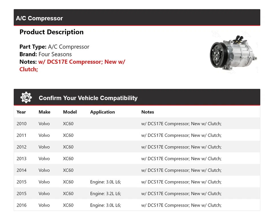 Para 2010-2016 Volvo XC60 A/C Compressor 4 Estações 2011 2012 2013 2014 2015 - Imagem 2 de 4
