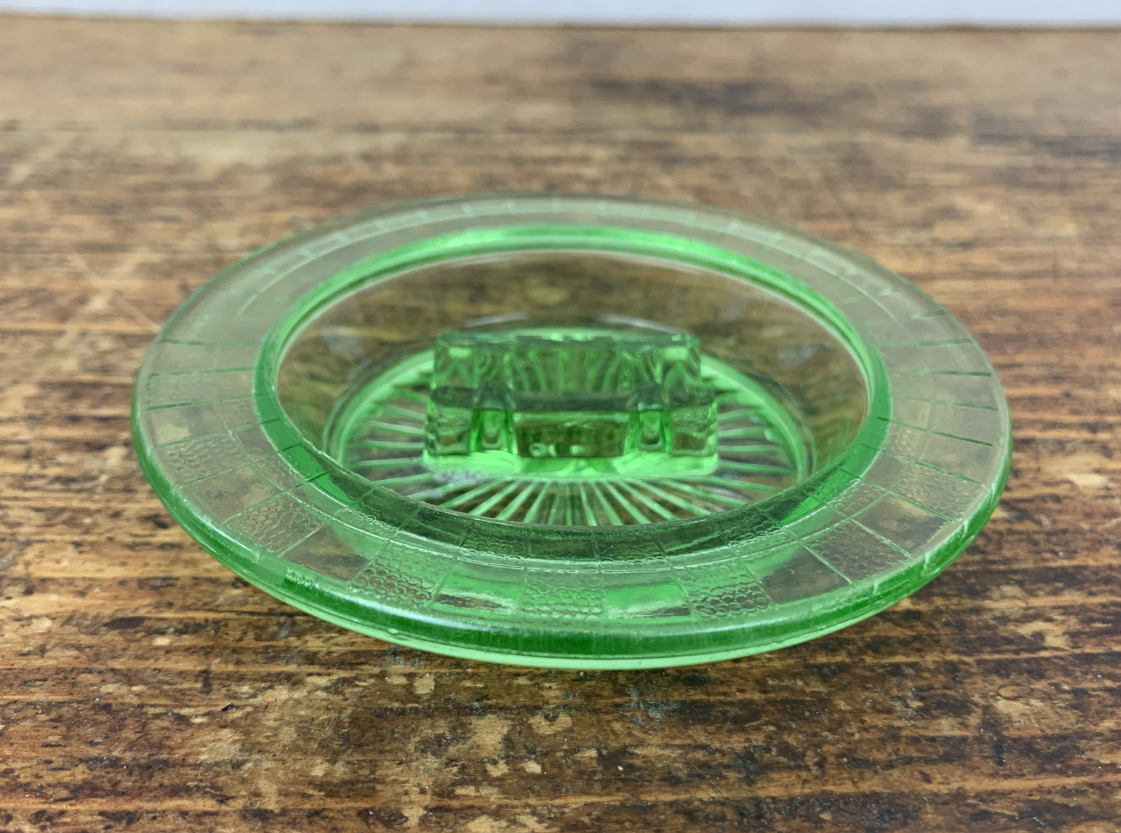 Vintage Hazel Atlas Uranium Green Glass, Ashtray Matchbox Holder