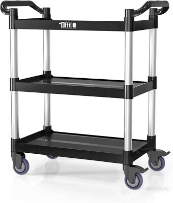3-Tier Plastic Service Utility Cart with Wheels, Heavy Duty 390lbs Capacity New