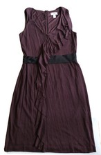 Ann Taylor LOFT Women Purple Burgundy Ruffle Dress 4 S Grosgrain Ribbon Belt