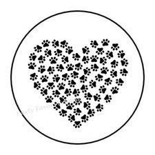 30 PAWPRINT HEART PAW PRINT ENVELOPE SEALS LABELS STICKERS PARTY FAVORS 1.5"