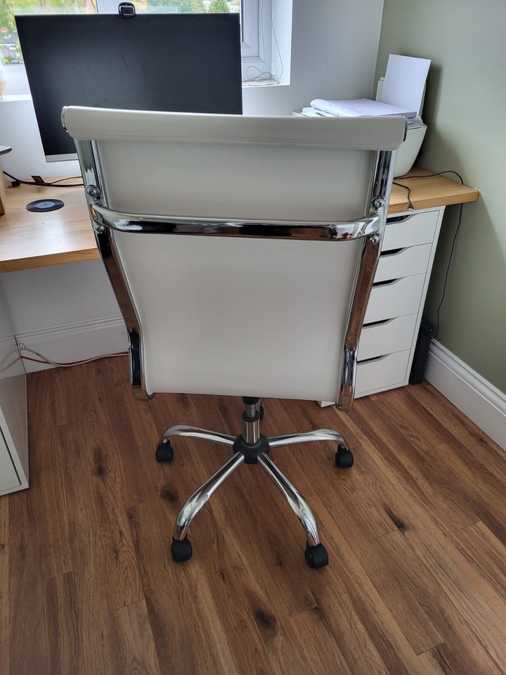 White faux leather office chair eBay