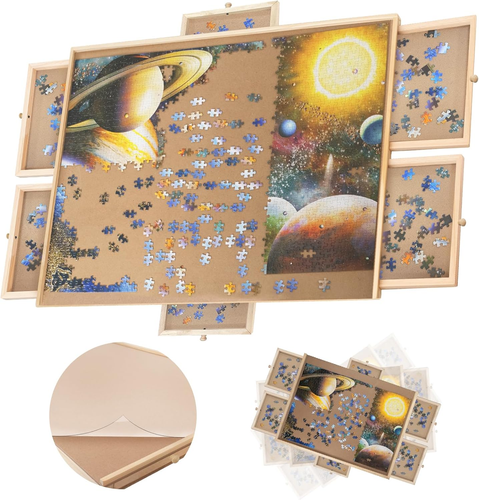 1500 Piece Wooden Jigsaw Puzzle Board - 6 Drawers, Rotating Table With Cover - P - Picture 12 of 12