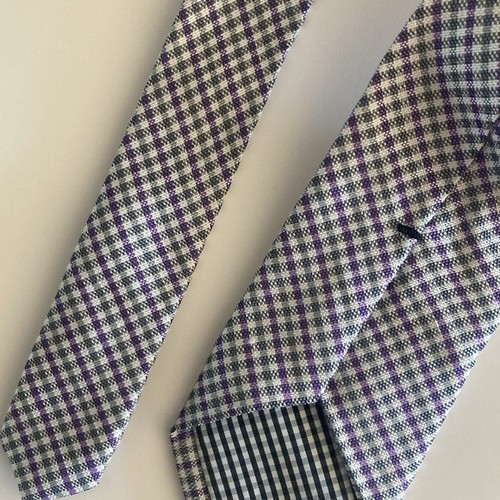 Ben Sherman Men's Tie 90% Silk Linen Lavender Olive Green Skinny - Picture 8 of 8