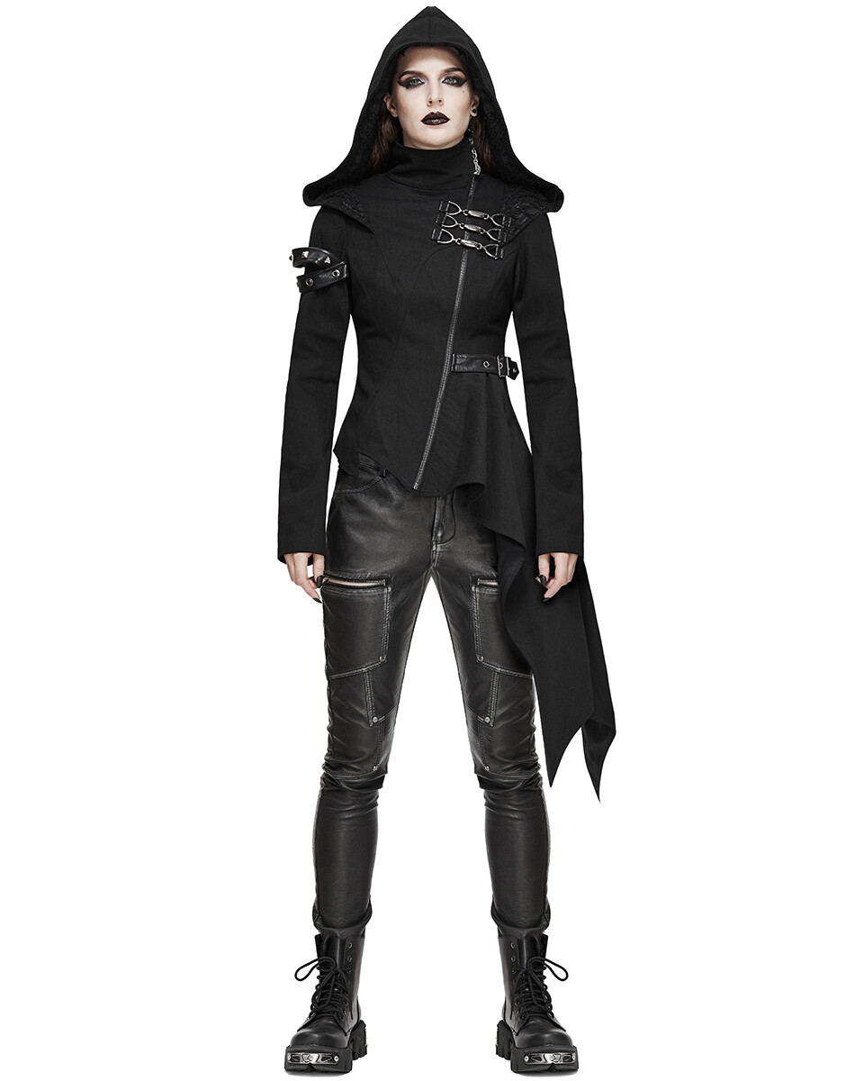 Asymmetric hooded deals coat